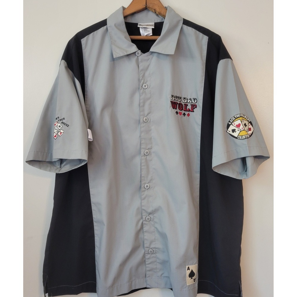 Walt Disney World Big Bad Wolf Poker Club Bowling Shirt Mens XL Grey Black